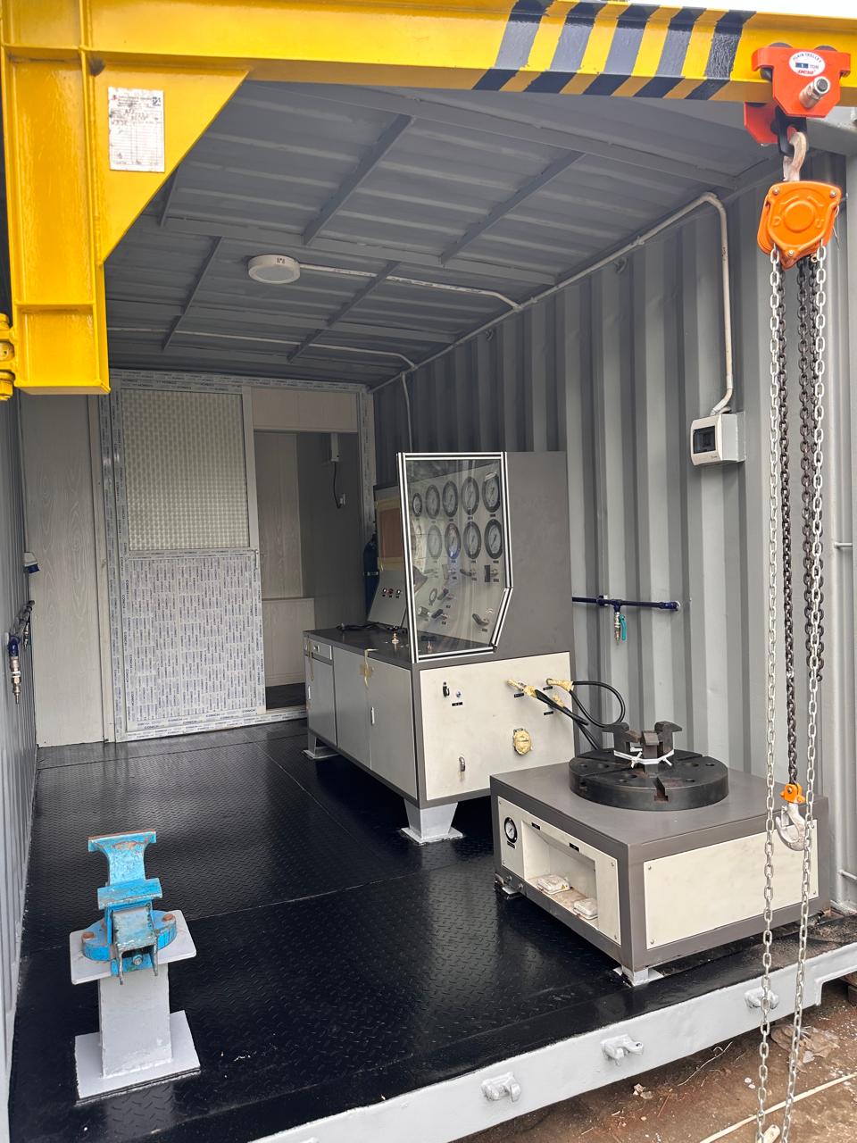 Interior of GIE mobile workshop with testing equipment